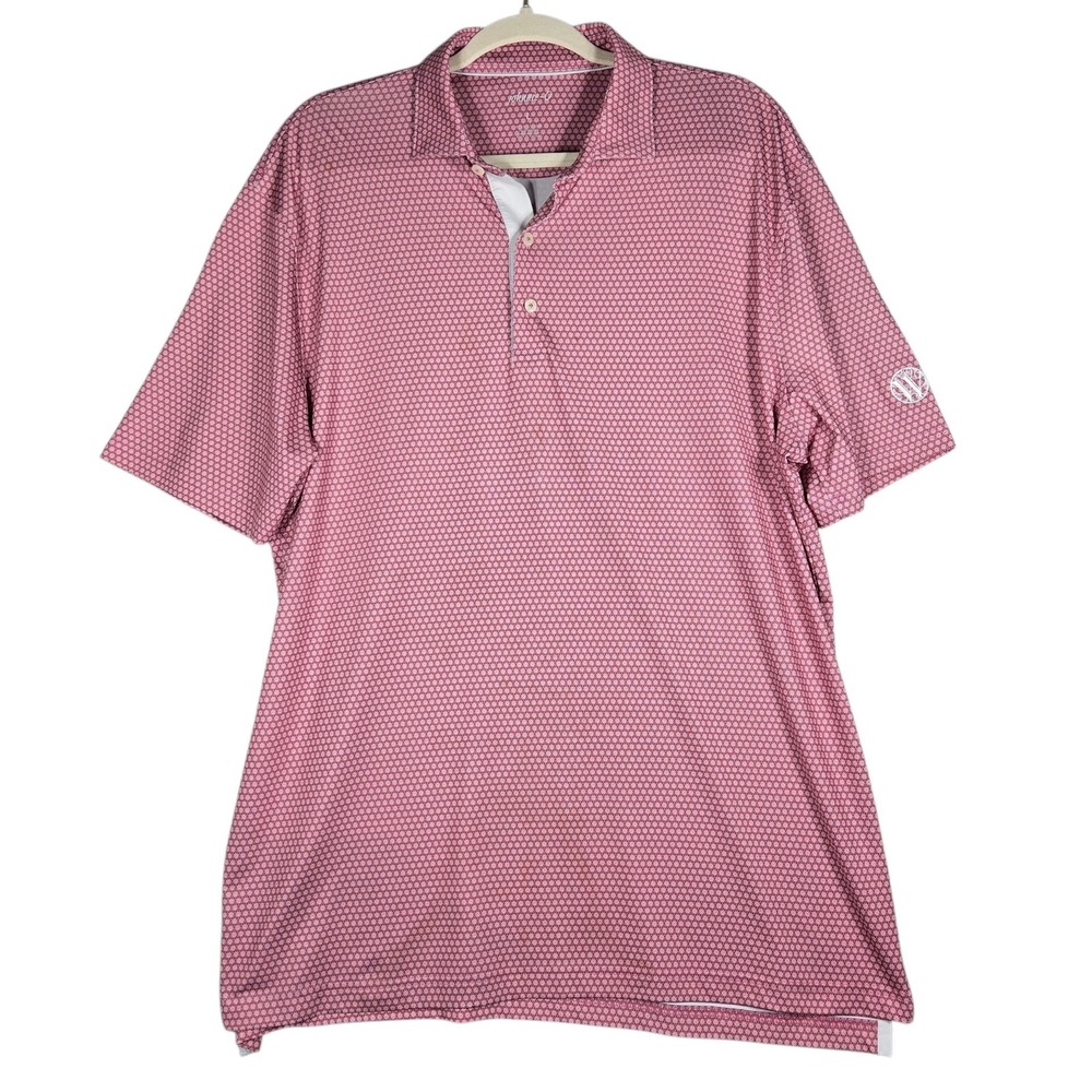 johnnie-O Mens Large Strawberry Pink Floral Prep-Performance Golf Polo Shirt